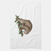 Merry Sloth on Christmas Tree Branch with Ornament Geschirrtuch (Vertikal)