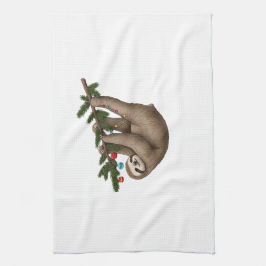 Merry Sloth on Christmas Tree Branch with Ornament Geschirrtuch (Vertikal)