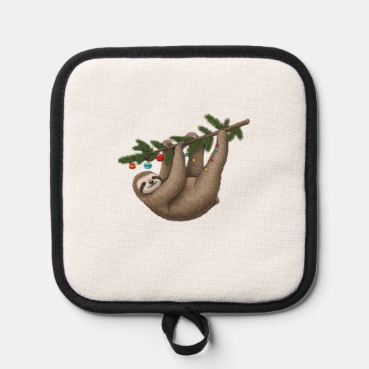 Merry Sloth on Christmas Tree Branch with Ornament Topflappen (Vorderseite)