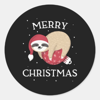 Merry Sloth Santa Runder Aufkleber