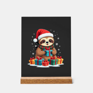Merry Slothmas cute Christmas sloth Santa hat Xmas Acrylschild