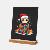Merry Slothmas cute Christmas sloth Santa hat Xmas Acrylschild (Winkel)