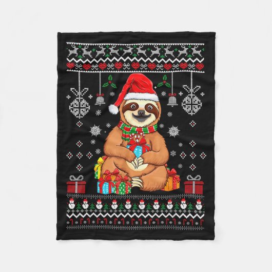 Merry Slothmas Cute Christmas Sloth Santa Hat Xmas Fleecedecke (Vorderseite)