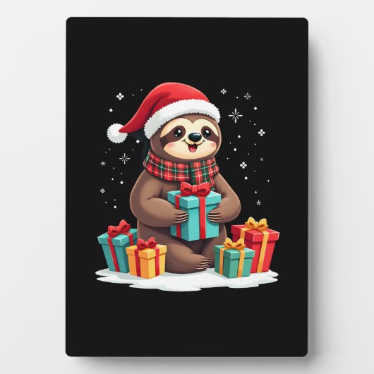 Merry Slothmas cute Christmas sloth Santa hat Xmas Fotoplatte (Vorderseite)