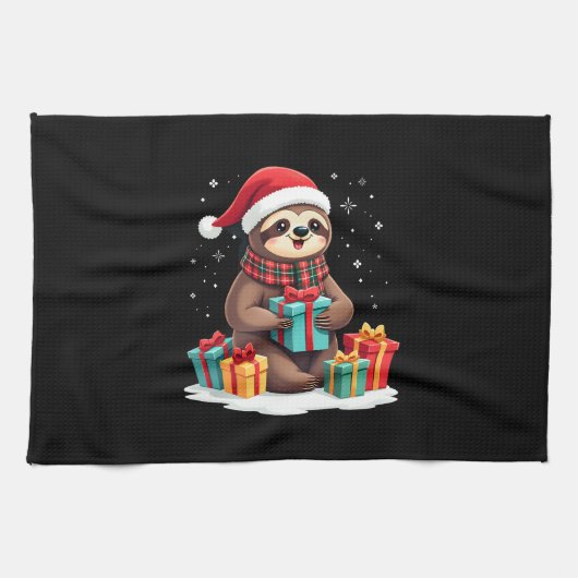 Merry Slothmas cute Christmas sloth Santa hat Xmas Geschirrtuch (Horizontal)