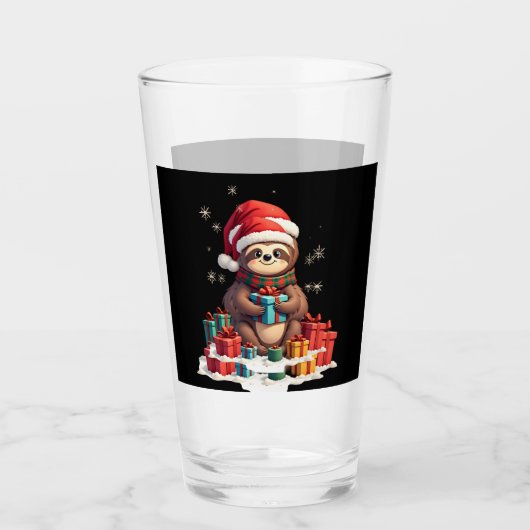 Merry Slothmas cute Christmas sloth Santa hat Xmas Glas (Vorderseite)