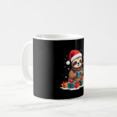 Merry Slothmas cute Christmas sloth Santa hat Xmas Kaffeetasse (Vorderseite Links)