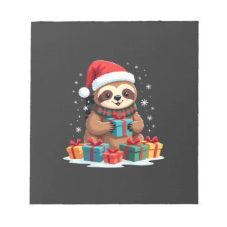 Merry Slothmas cute Christmas sloth Santa hat Xmas Notizblock