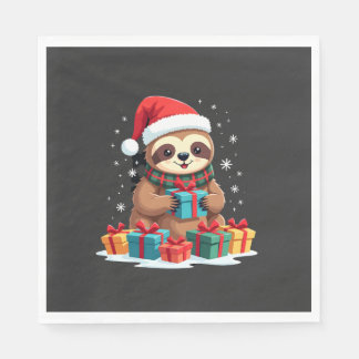 Merry Slothmas cute Christmas sloth Santa hat Xmas Serviette