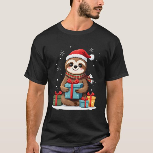 Merry Slothmas cute Christmas sloth Santa hat Xmas T-Shirt (Vorderseite)