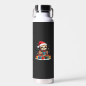 Merry Slothmas cute Christmas sloth Santa hat Xmas Trinkflasche (Vorne)