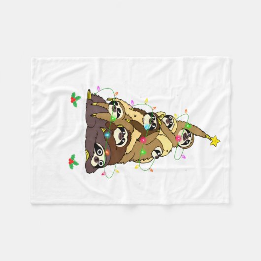 Merry Slothmas Cute Xmas Sloth Santa Hat Christmas Fleecedecke (Vorderseite (Horizontal))
