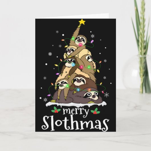 Merry Slothmas Cute Xmas Sloth Santa Hat Christmas Karte (Vorderseite)
