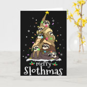 Merry Slothmas Cute Xmas Sloth Santa Hat Christmas Karte (Gelbe Blume)