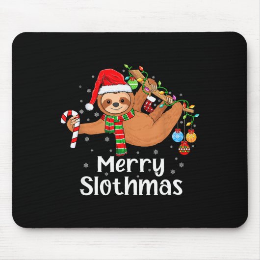 Merry Slothmas Cute Xmas Sloth Santa Hat Christmas Mousepad (Vorne)