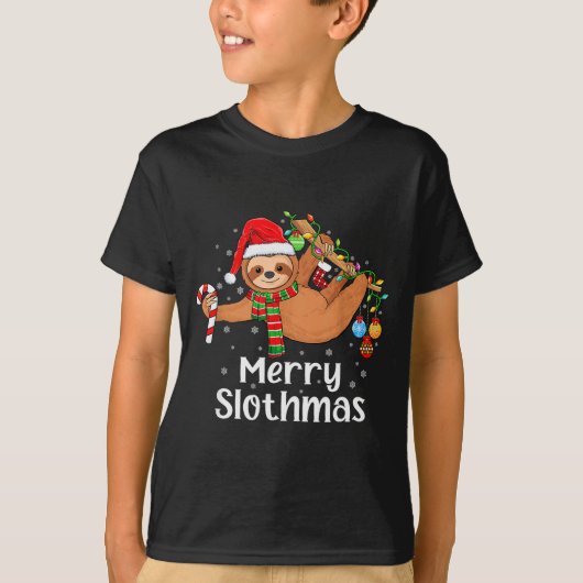 Merry Slothmas Cute Xmas Sloth Santa Hat Christmas T-Shirt (Vorderseite)
