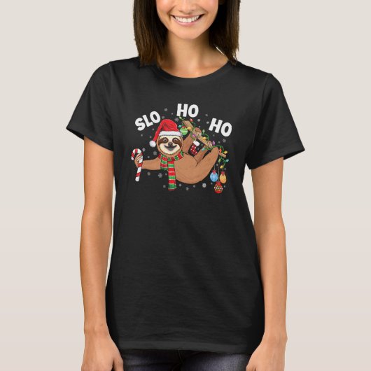 Merry Slothmas cute Xmas sloth Santa hat Christmas T-Shirt (Vorderseite)