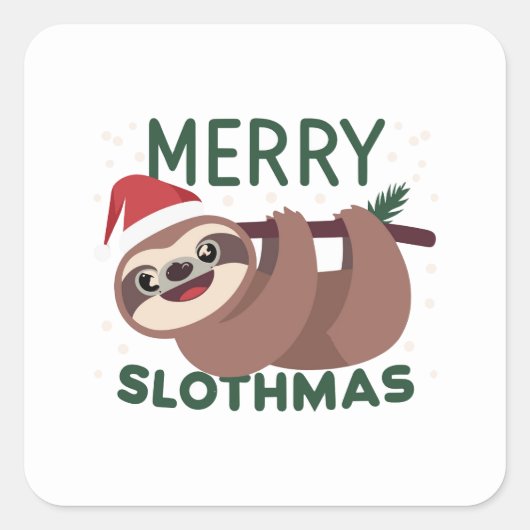 Merry Slothmas Funny Lazy Animal Quadratischer Aufkleber (Vorderseite)
