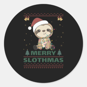 Merry Slothmas Funny Sloth Christmas Puff Runder Aufkleber