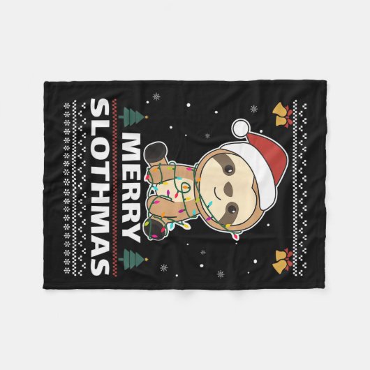 Merry Slothmas Funny Sloth Christmas Pun Fleecedecke (Vorderseite (Horizontal))