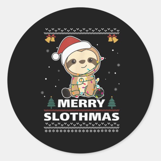 Merry Slothmas Funny Sloth Christmas Pun Runder Aufkleber (Vorderseite)