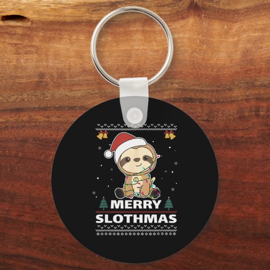 Merry Slothmas Funny Sloth Christmas Pun Schlüsselanhänger (Vorderseite)