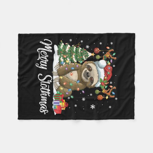 Merry Slothmas Funny Sloth Christmas Tree Lights X Fleecedecke (Vorderseite (Horizontal))