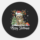 Merry Slothmas Funny Sloth Christmas Tree Lights X Runder Aufkleber (Vorderseite)