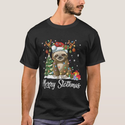 Merry Slothmas Funny Sloth Christmas Tree Lights X T-Shirt (Vorderseite)