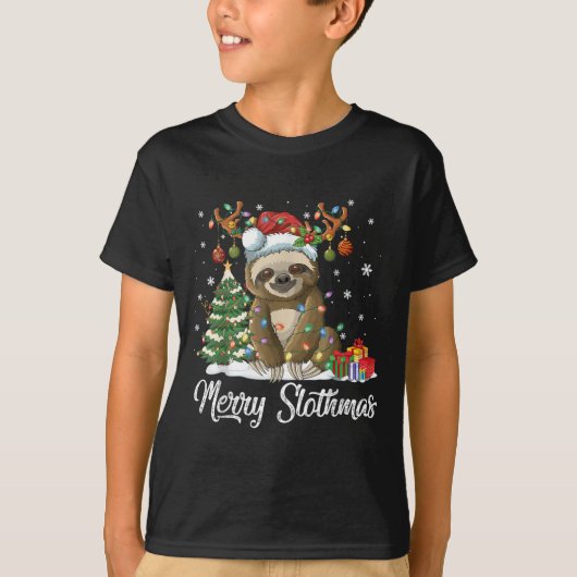 Merry Slothmas Funny Sloth Christmas Tree Lights X T-Shirt (Vorderseite)
