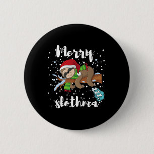 Merry Slothmas Lazy Sloth Lover Xmas Weihnachtsfes Button