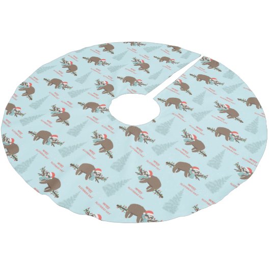 Merry Slothmas Polyester Weihnachtsbaumdecke (Schrägansicht)