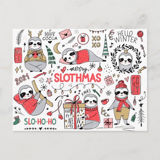 Merry Slothmas Postcard Postkarte (Vorderseite)