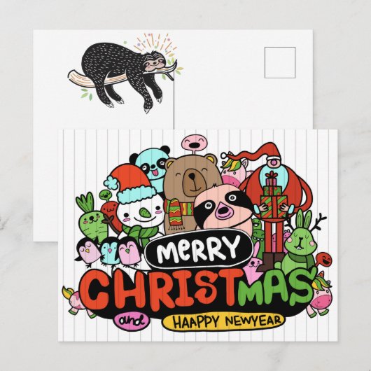 Merry Slothmas Postcard Postkarte (Vorne/Hinten)