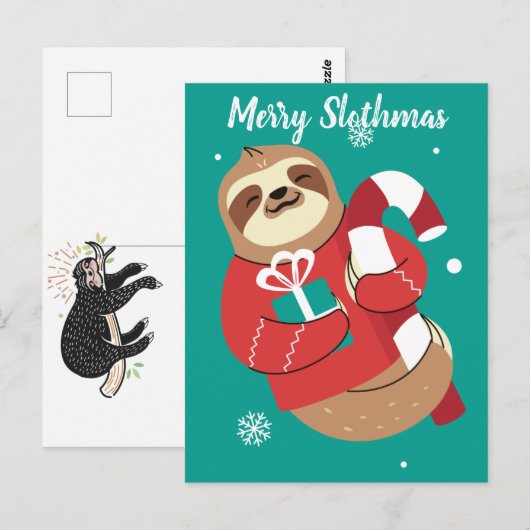 Merry Slothmas Postcard Postkarte (Vorne/Hinten)