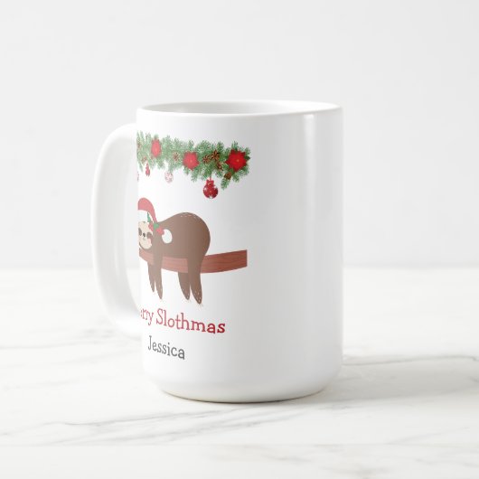 Merry Slothmas Sloth Weihnachtsfeier Tasse (Vorderseite Links)