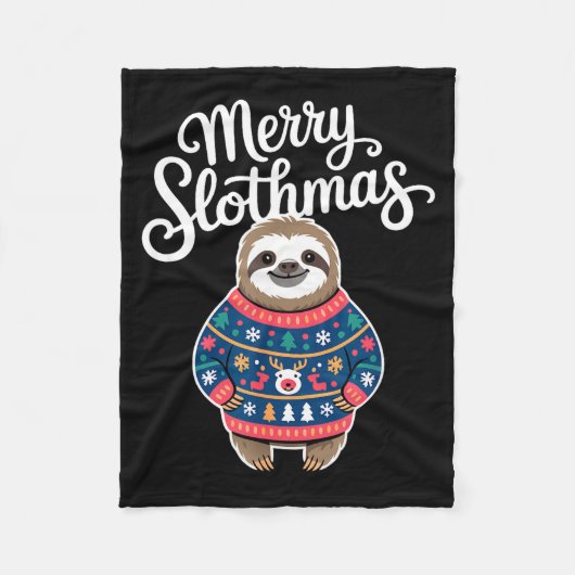 Merry Slothmas Sweater Funny Sloth Christmas Pajam Fleecedecke (Vorderseite)