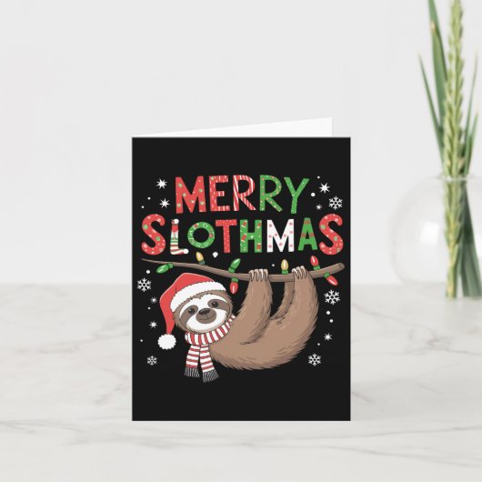 Merry Slothmas Weihnachtsmannmütze Pajamas Sloth L Karte (Vorderseite)