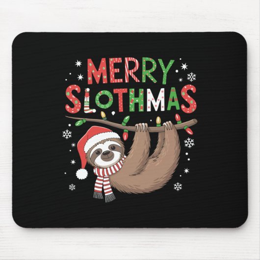 Merry Slothmas Weihnachtsmannmütze Pajamas Sloth L Mousepad (Vorne)