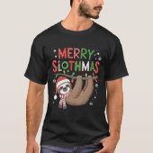 Merry Slothmas Weihnachtsmannmütze Pajamas Sloth L T-Shirt (Vorderseite)
