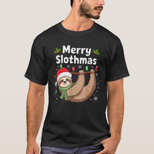 Merry Slothmas Weihnachtsmannmütze Xmas Pajamas Ch T-Shirt (Vorderseite)