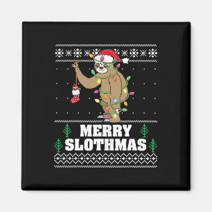 Merry Slothmas Xmas Ugly Sweater Women Men Sloth L Magnet