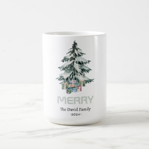 Merry Snow Watercolor Pine Weihnachtsbaum Geschenk Kaffeetasse