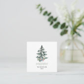 Merry Snow Watercolor Pine Weihnachtsbaum Geschenk Quadratische Visitenkarte (Stehend Vorderseite)