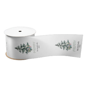 Merry Snow Watercolor Pine Weihnachtsbaum Geschenk Satinband