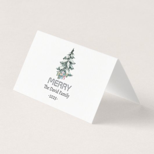 Merry Snow Watercolor Pine xmas botanischer Baum (Vorderseite)