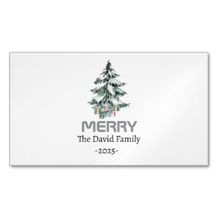 Merry Snow Watercolor Pine xmas botanischer Baum Magnetische Visitenkarte