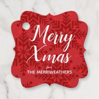 Merry Snowflake Gift Tag Red Geschenkanhänger