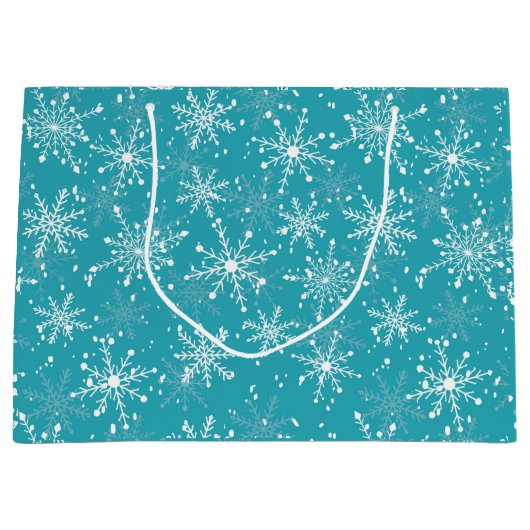 MERRY Snowflakes Blue Große Geschenktüte (Vorderseite)