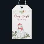 Merry Snowman Christmas Geschenkanhänger<br><div class="desc">Niedlicher Weihnachtsgeschenk-Tag mit Aquarellschneemann und Wortkunst,  die fröhlich und hell sagt,  wird jedem,  der es empfängt,  etwas Feiertagsstimmung bringen.</div>